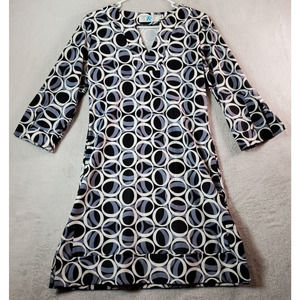 BO&NIC Shift Dress Womens Size XS Multi‎ Polka Dot Nylon Long Sleeve V Neck EUC